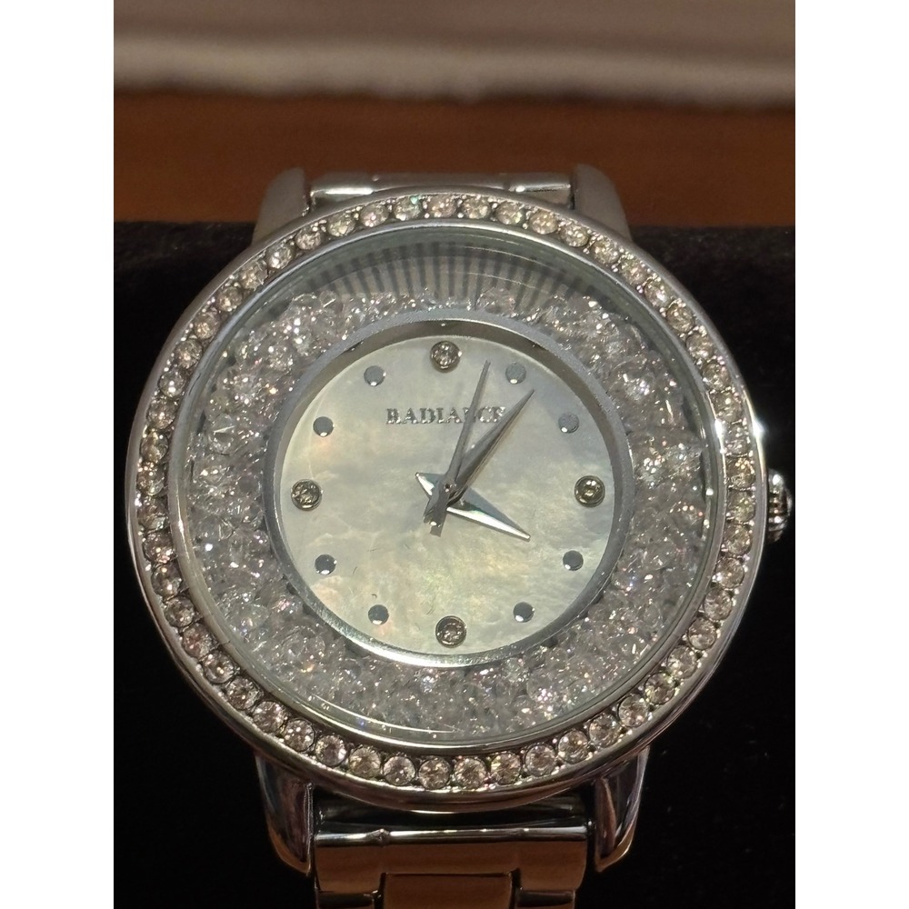 Radiance by Absolute Silver Tone Mother of Pearl Floating Crystal Watch 3ATM